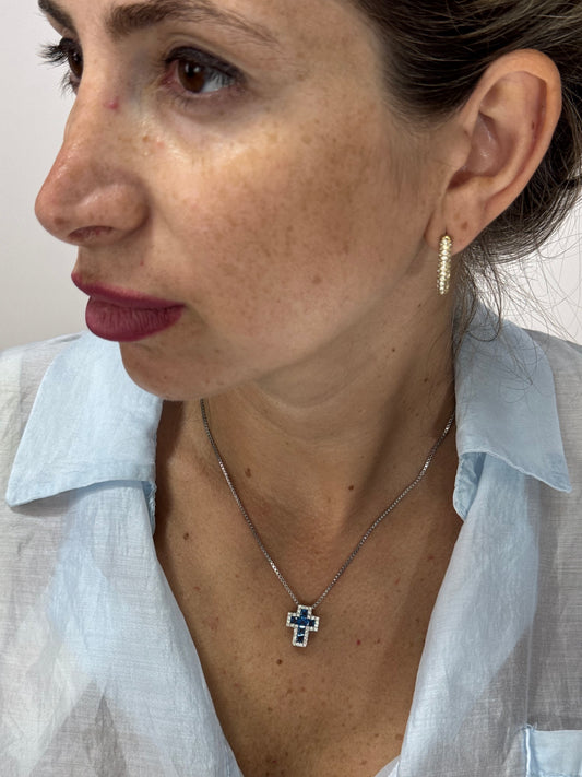 COLLANA CROCE STRASS BLU
