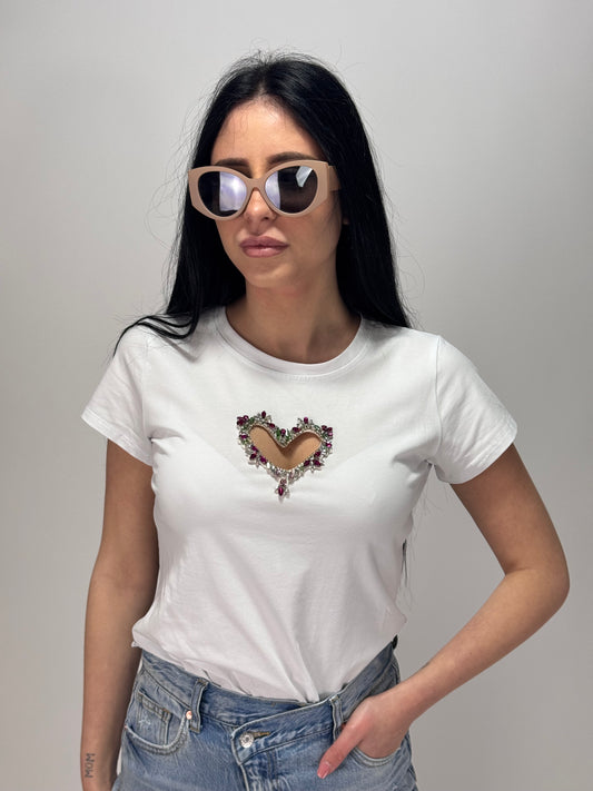 T SHIRT CUORE DI PIETRE COLORATE