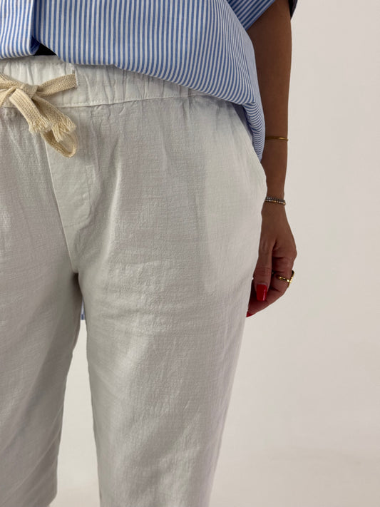 PANTALONE COTONE E PIZZO SANGALLO BIANCO