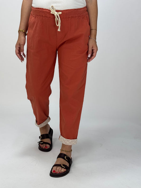 PANTALONE COTONE E PIZZO SANGALLO SALMONE