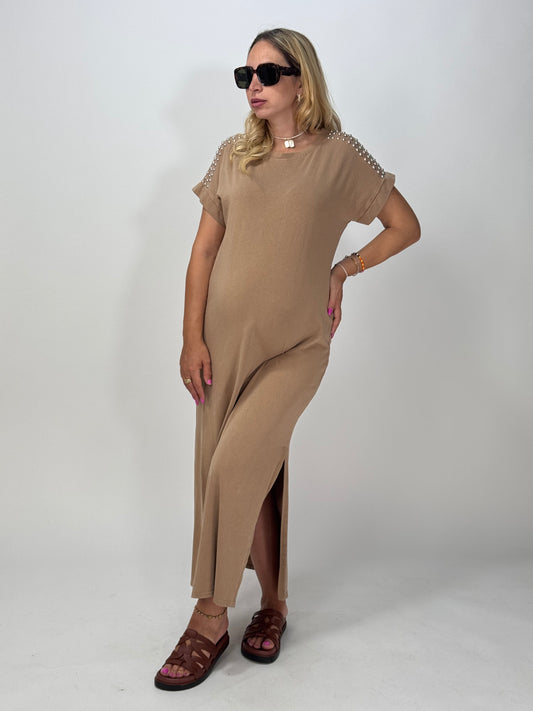 VESTITO BORCHIE CAMEL
