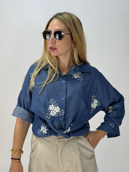 CAMICIA BLU RICAMI