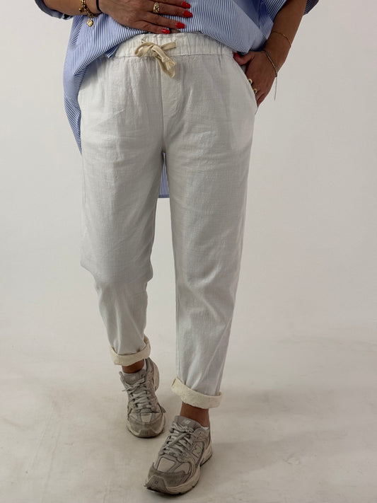 PANTALONE COTONE E PIZZO SANGALLO BIANCO