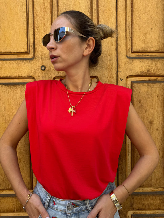 T SHIRT CON SPALLINE ROSSA