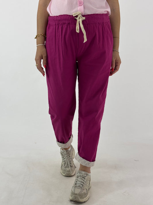 PANTALONE COTONE E PIZZO SANGALLO MAGENTA