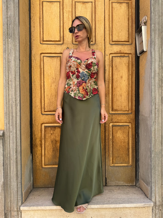 GONNA SATIN VERDE MILITARE