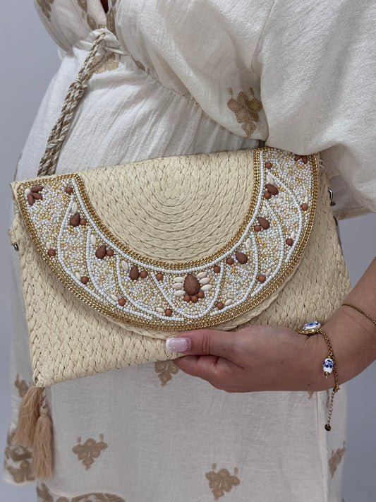 POCHETTE PAGLIA CON PERLINE