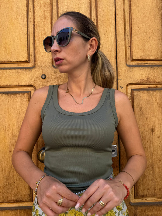 TOP A COSTINE VERDE MILITARE NEW