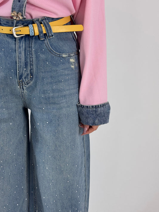 JEANS STRASS CINTURINO GIALLO