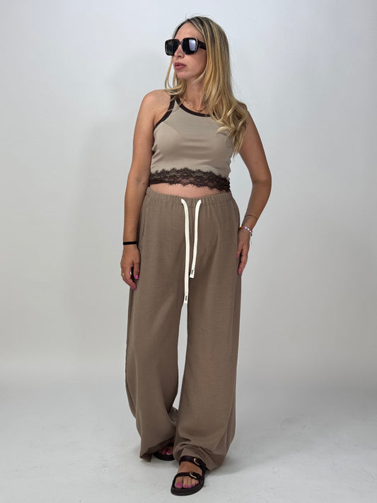 PANTALONE EFFETTO LINO TORTORA