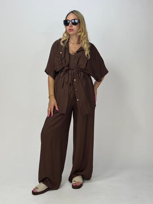 COORDINATO EFFETTO LINO CHOCO