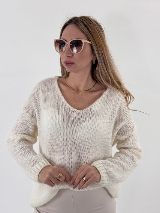 MAGLIONE 'BASIC'SCOLLO A V PANNA