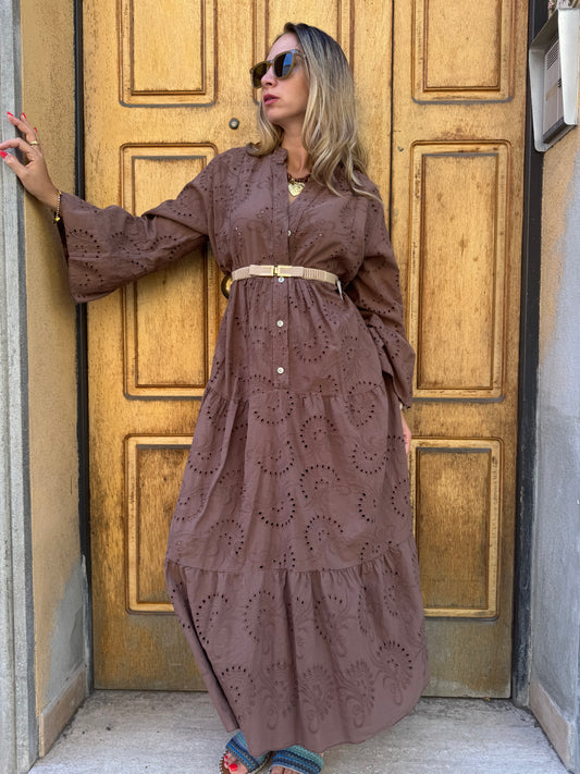 VESTITO PIZZO SANGALLO CIOCCOLATO