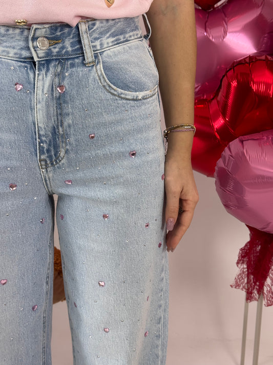 JEANS CUORI STRASS ROSA