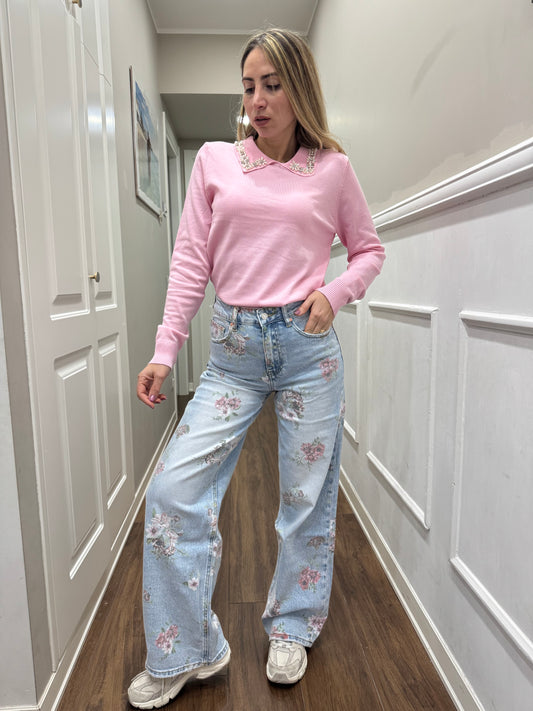 JEANS FLOWER PALAZZO