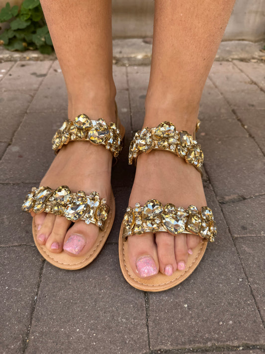 SANDALI DOPPIA FASCIA DI PIETRE GOLD