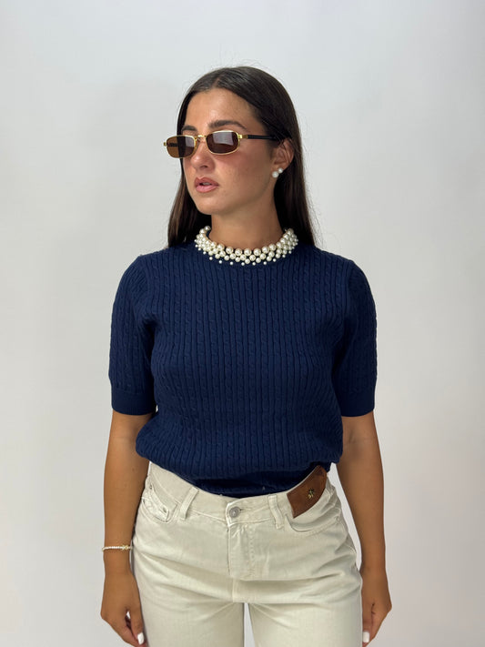 MAGLIONCINO TRAMA TRECCE BLU