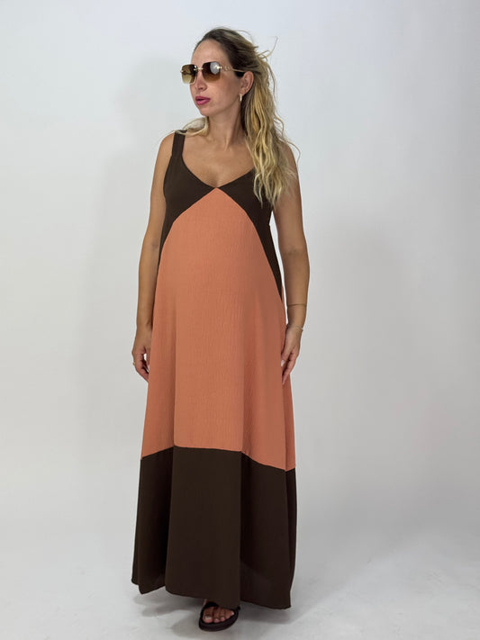 VESTITO BICOLORE CHOCO/SALMONE