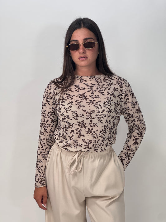 MAGLIETTINA RICAMI VELLUTO CHOCO