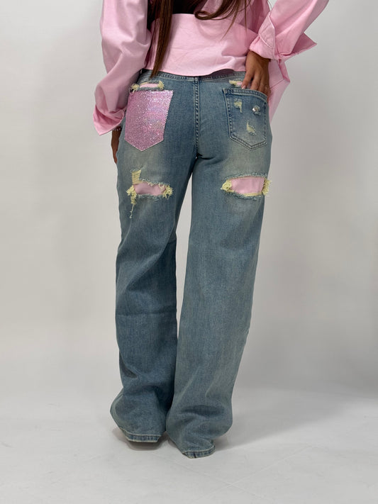 JEANS MIREA BRILLANTINI ROSA