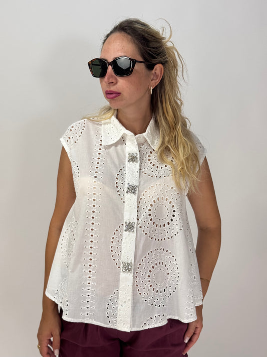 CAMICIA BIANCA PIZZO E STRASS