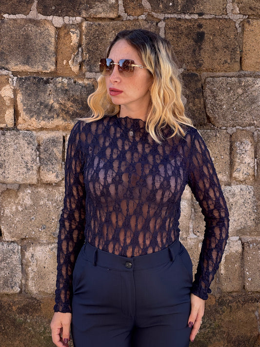 MAGLIETTINA IN PIZZO KELLY BLU