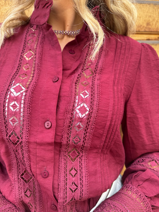 CAMICIA RICAMI BORDEAUX