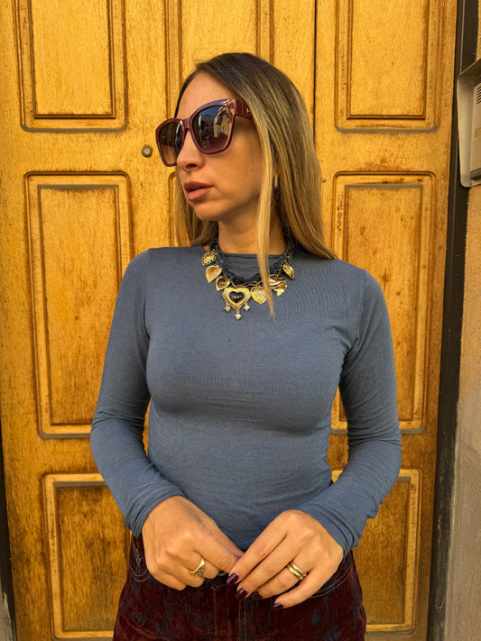 MAGLIETTINA MISTO CASHMERE BLU JEANS