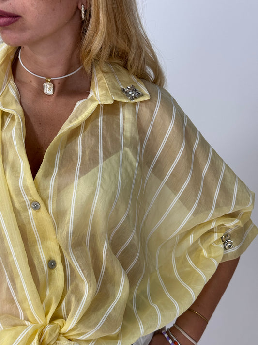 CAMICIA RIGHE E STRASS GIALLA