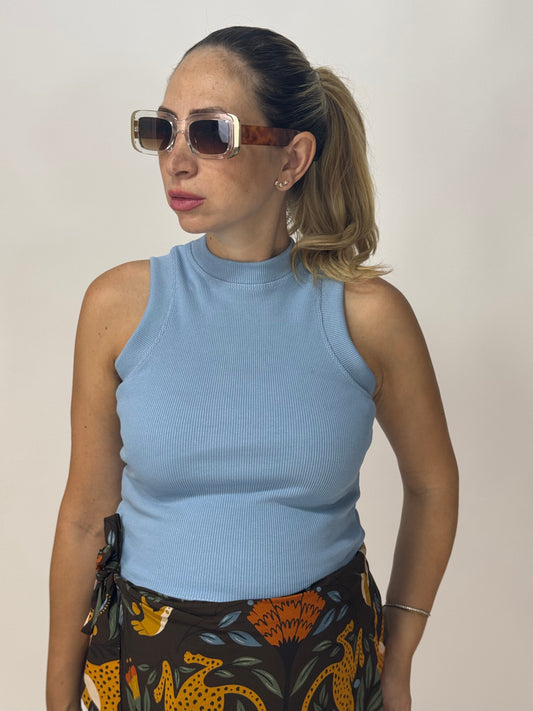 TOP A COSTINE AZZURRO