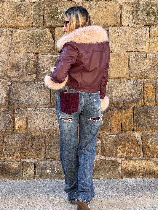 JEANS KAYLA TASCA STRASS BORDEAUX