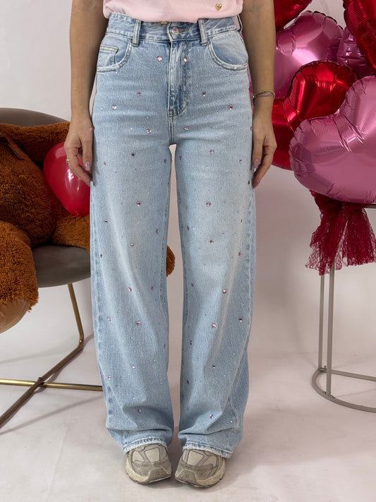 JEANS CUORI STRASS ROSA