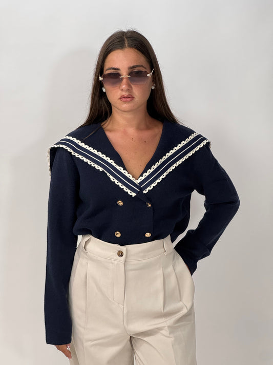 CARDIGAN CON RISVOLTO BLU