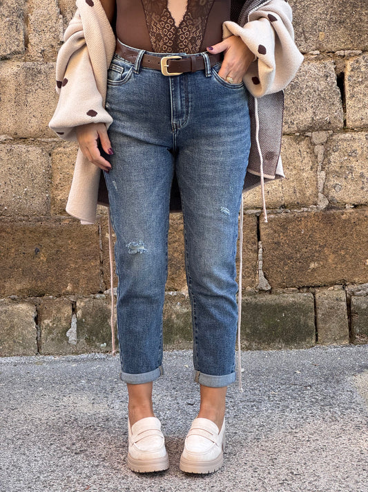 JEANS WOOD CON CINTURINO CHOCO