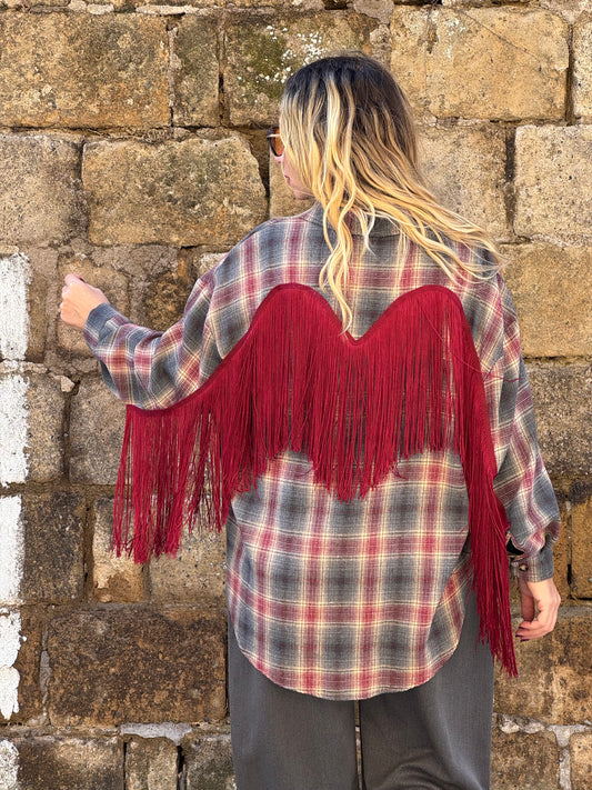 CAMICIA QUADRI FRANGE BORDEAUX