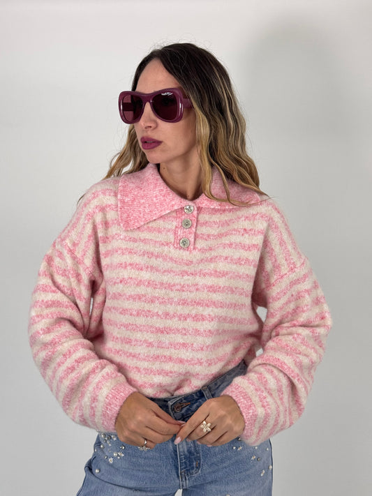 MAGLIONE AVANA ROSA