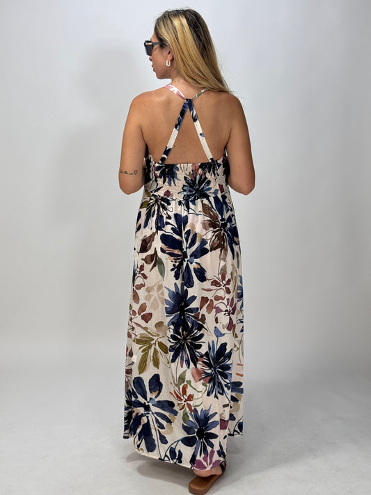 VESTITO TIANA FIORI BLU