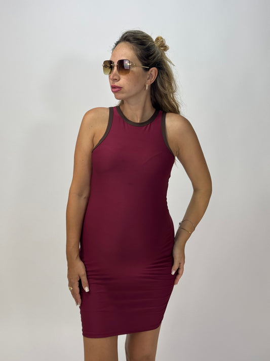 VESTITO CONTRASTO BORDEAUX