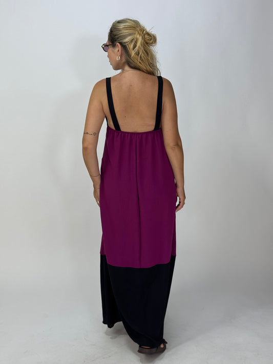 VESTITO BICOLORE NERO/MAGENTA