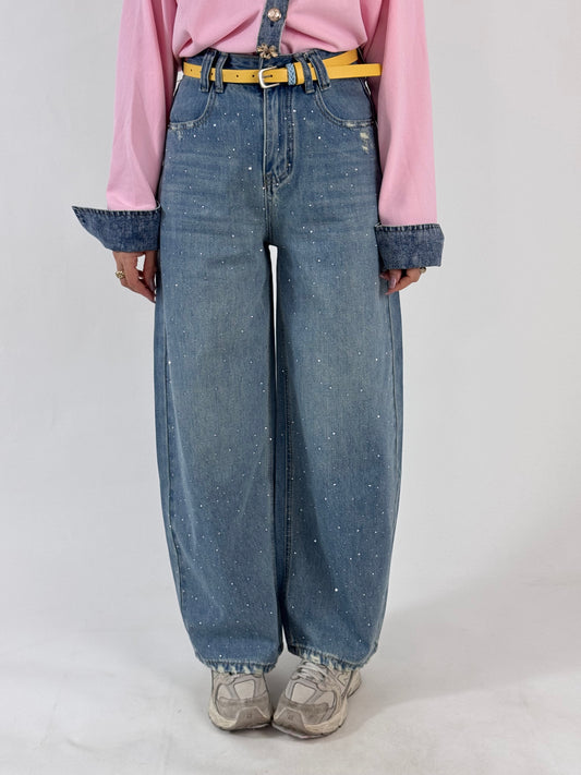 JEANS STRASS CINTURINO GIALLO