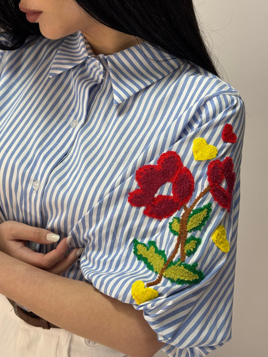 CAMICIA RIGHE E FIORI