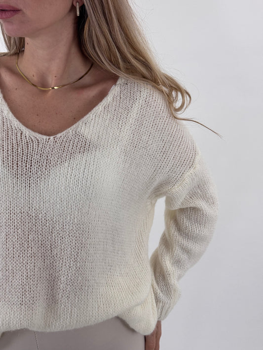 MAGLIONE 'BASIC'SCOLLO A V PANNA