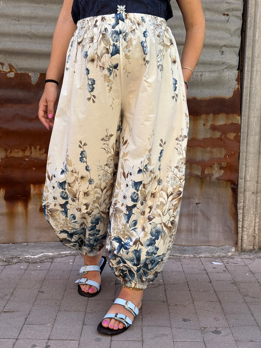 PANTALONE FIORELLINI BLU