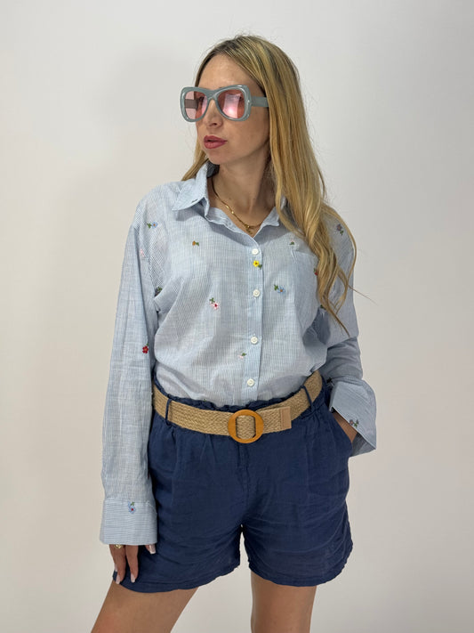 PANTALONCINO 100% LINO BLU