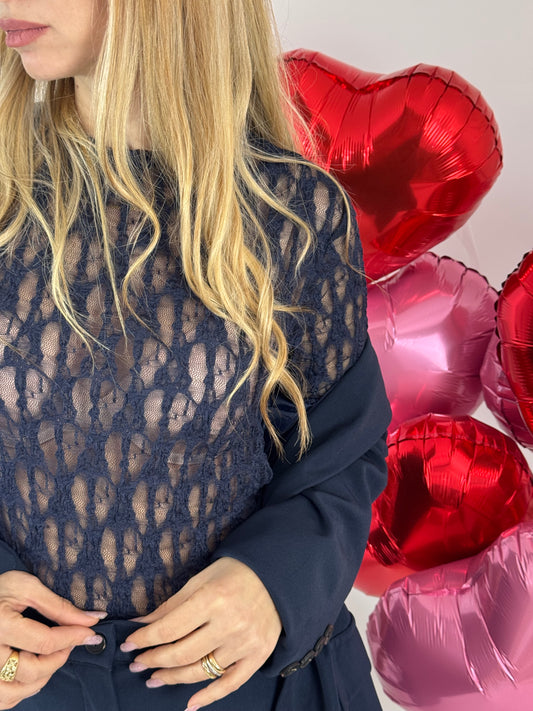 MAGLIETTINA IN PIZZO KELLY BLU