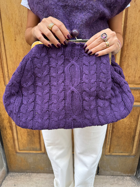 BORSA TRECCE LANA VIOLA