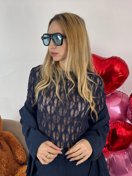 MAGLIETTINA IN PIZZO KELLY BLU