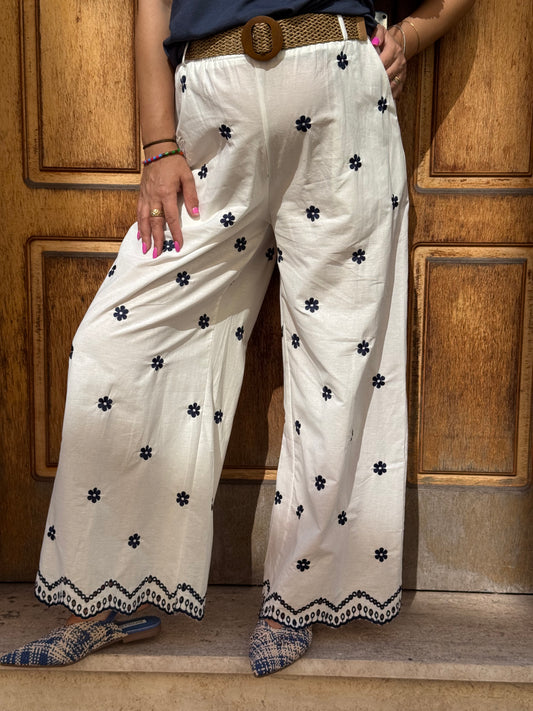 PANTALONE FIORELLINI BLU IRMA