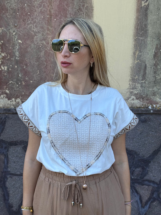 TSHIRT CUORE TWEED
