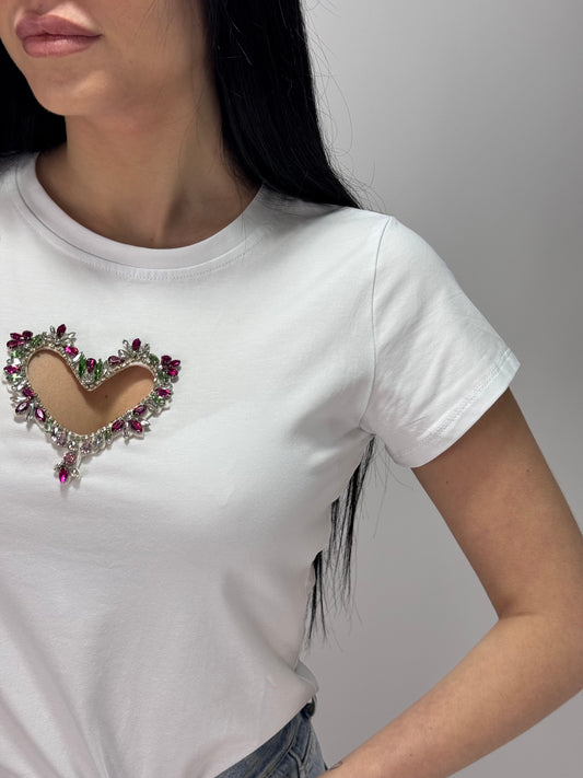 T SHIRT CUORE DI PIETRE COLORATE
